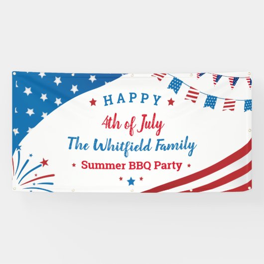 Vierde Zomer juli Zomer BBQ Red White Blue Party Spandoek (Horizontaal)
