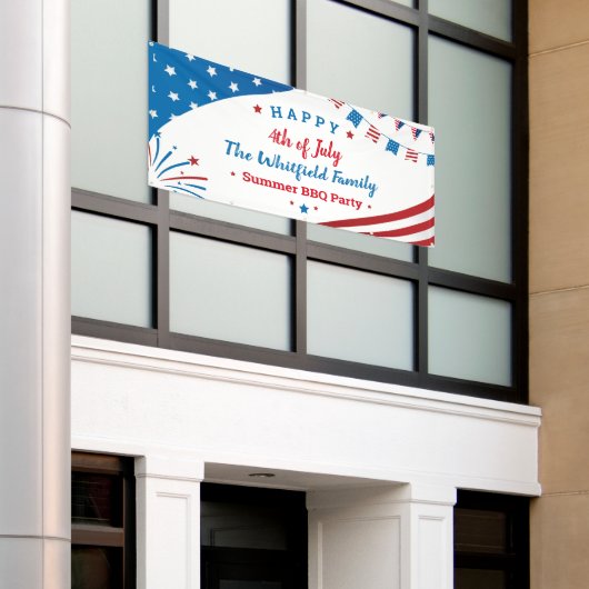 Vierde Zomer juli Zomer BBQ Red White Blue Party Spandoek (Buitenkant Gebouw)