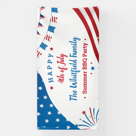 Vierde Zomer juli Zomer BBQ Red White Blue Party Spandoek (Verticaal)