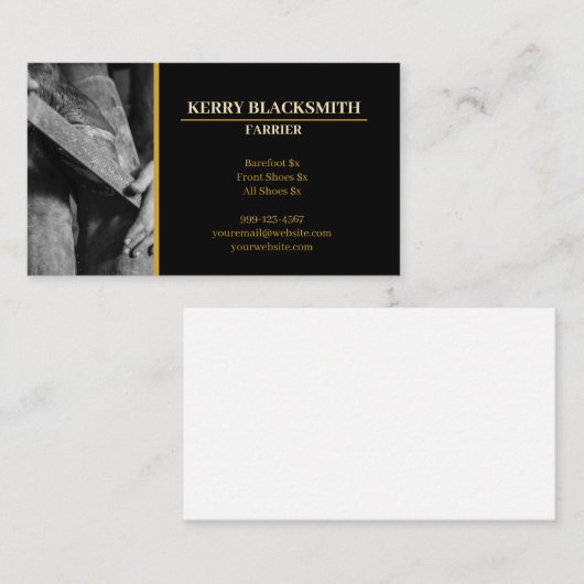 Vierder - Horseshoees + Barefoot Trim, zwart+Gold Visitekaartje (Voorkant / Achterkant)