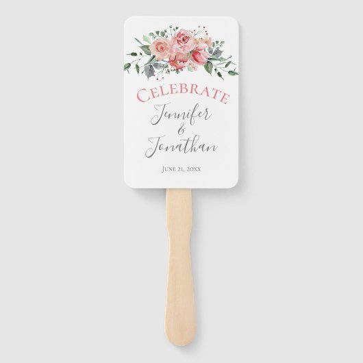 vieren |Eenvoudig roze roze Bouquet Weddenschap Handwaaier (Achterkant)