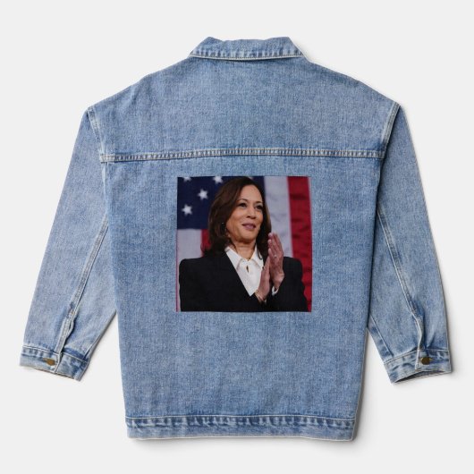 VIEREN EN STEMMEN OP KAMALA HARRIS DENIM JACKET (Achterkant)