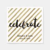 vieren | Faux Gold Stripe Wedding Jubileum Servetten (Voorkant)