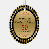 Vieren - Gouden diamanten en rode wervelingen Keramisch Ornament (Rechts)