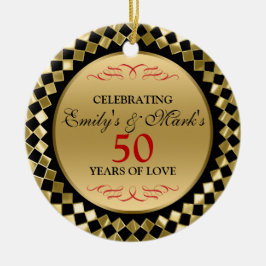 Vieren - Gouden diamanten en rode wervelingen Keramisch Ornament