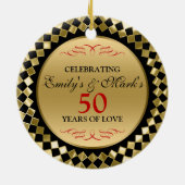 Vieren - Gouden diamanten en rode wervelingen Keramisch Ornament (Achterkant)