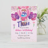Vieren in roze: Confetti Balloon 3e verjaardag Kaart (Staand voorkant)