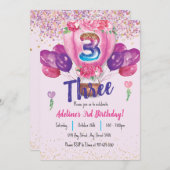 Vieren in roze: Confetti Balloon 3e verjaardag Kaart (Voorkant / Achterkant)