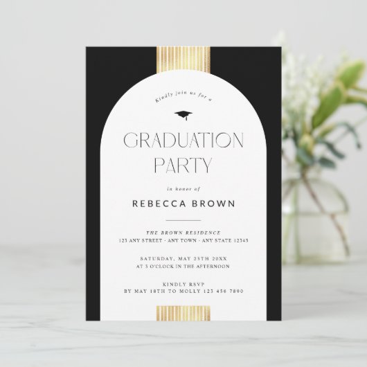 Vieren in zwart en goud: Modern Photo Afstuderen Kaart (Staand voorkant)