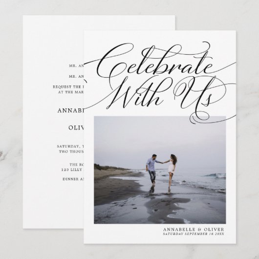 vieren met ons | Elegant Photo Wedding Invitati Kaart (Voorkant / Achterkant)