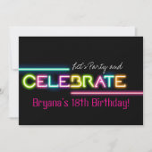 VIEREN Neon Glow Lights Rave Club Party Uitnodigen Kaart (Voorkant)