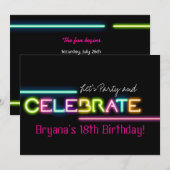 VIEREN Neon Glow Lights Rave Club Party Uitnodigen Kaart (Voorkant / Achterkant)