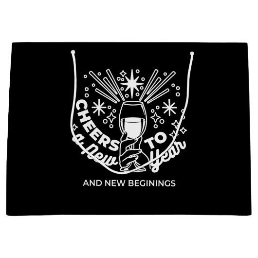 Vieren Nieuwe Beginningen Wijnglas Illustratie Groot Cadeauzakje (Voorkant)