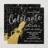 Vieren Silver & Gold Champagne Party Uitnodiging (Voorkant / Achterkant)