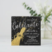 Vieren Silver & Gold Champagne Party Uitnodiging (Staand voorkant)