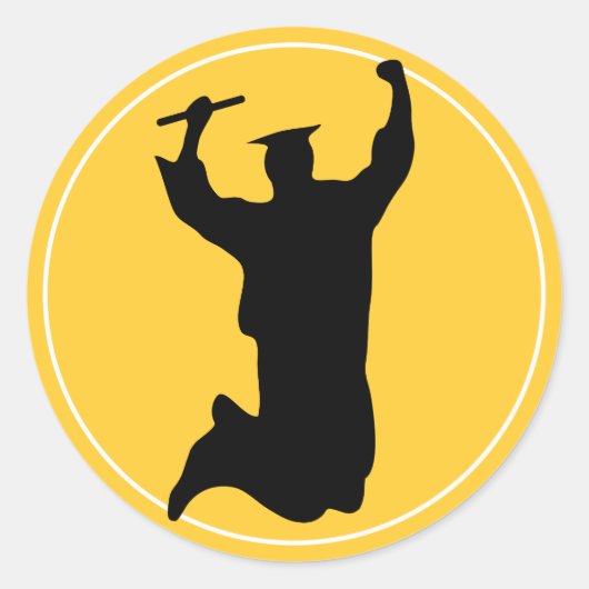 Vieren van Afstuderen Pet & Gown Zwart | Goud Ronde Sticker (Voorkant)