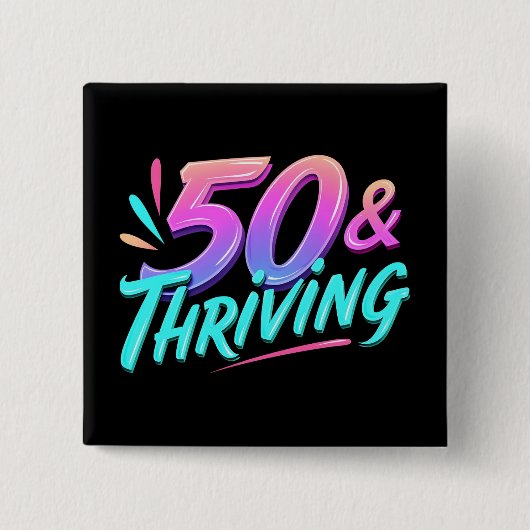 Vieren van de 50ste en bloeiende verjaardag vierkante button 5,1 cm (Voorkant)
