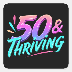 Vieren van de 50ste en bloeiende verjaardag vierkante sticker