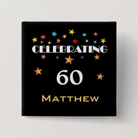 Vieren van een 60e verjaardag Stars Square Button (Voorkant)
