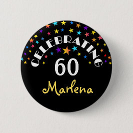 Vieren van een 60e verjaardag Sterren Pin of Butto Ronde Button 5,7 Cm