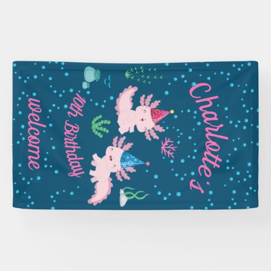 Vieren van een leuke en gelukkige Axolotl verjaard Spandoek (Horizontaal)
