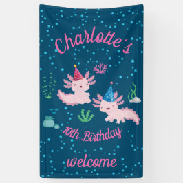 Vieren van een leuke en gelukkige Axolotl verjaard Spandoek