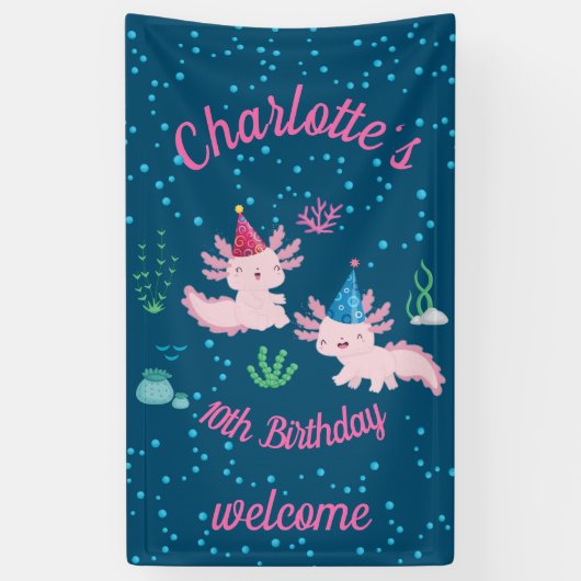 Vieren van een leuke en gelukkige Axolotl verjaard Spandoek (Verticaal)