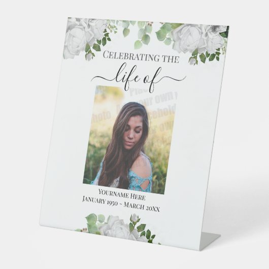 Vieren van het leven bloemenéén foto reclamebord met voetstuk (Voorkant)