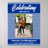 Vieren van het leven Foto Blue Stripes Begrafenis Poster (Voorkant)