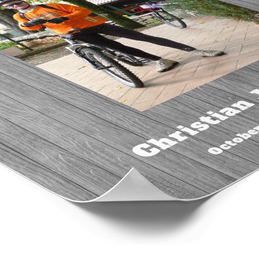 Vieren van het leven Foto Grijs Hout Begrafenis Poster (Hoek)