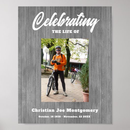 Vieren van het leven Foto Grijs Hout Begrafenis Poster (Voorkant)
