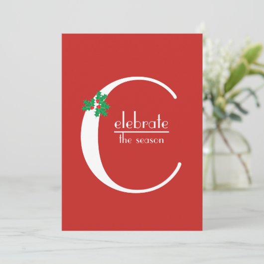 Vieren van het seizoen rood en wit uitnodiging (Staand voorkant)