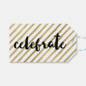 vieren | Zwarte en Faux Gold Stripe Cadeaulabel (Voorkant (Horizontaal))