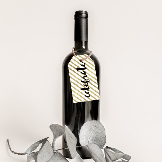 vieren | Zwarte en Faux Gold Stripe Cadeaulabel