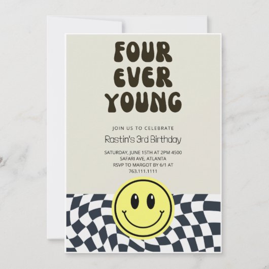 VIERever Jonge Retro Jongens 4e Verjaardag Uitnodi Kaart (Voorkant)