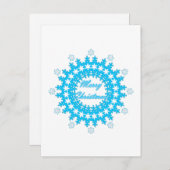 Vierige kersttekst rond lijst snowflake blauw met advieskaart (Voorkant / Achterkant)