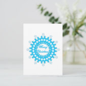 Vierige kersttekst rond lijst snowflake blauw met advieskaart (Staand voorkant)