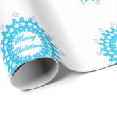 Vierige kersttekst rond lijst snowflake blauw met cadeaupapier (Rol Hoek)