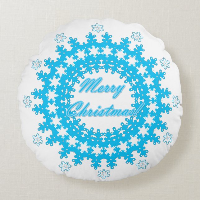 Vierige kersttekst rond lijst snowflake blauw met kussen (Voorkant)
