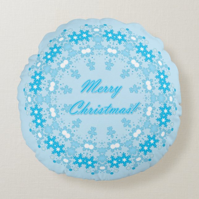 Vierige kersttekst rond lijst snowflake blauw met kussen (Voorkant)