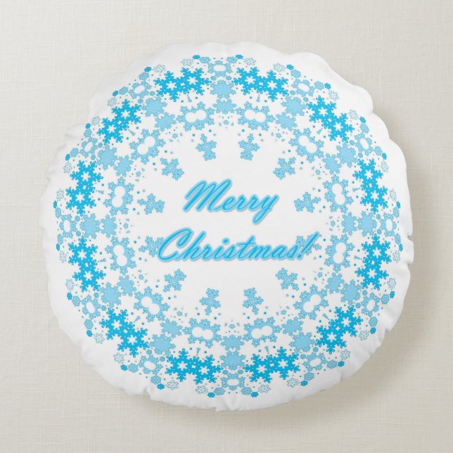 Vierige kersttekst rond lijst snowflake blauw met kussen (Voorkant)