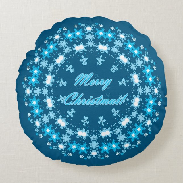 Vierige kersttekst rond lijst snowflake blauw met kussen (Voorkant)