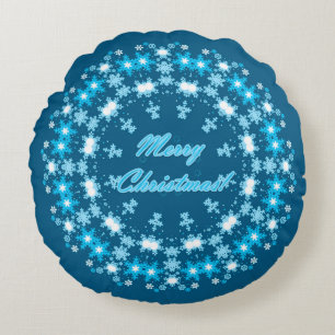 Vierige kersttekst rond lijst snowflake blauw met rond kussen