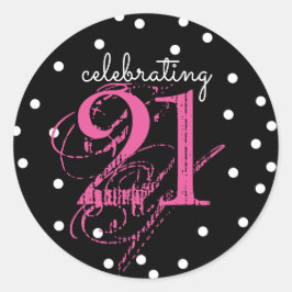 Viering 21 - 21ste verjaardag Roze Zwart Wit Ronde Sticker