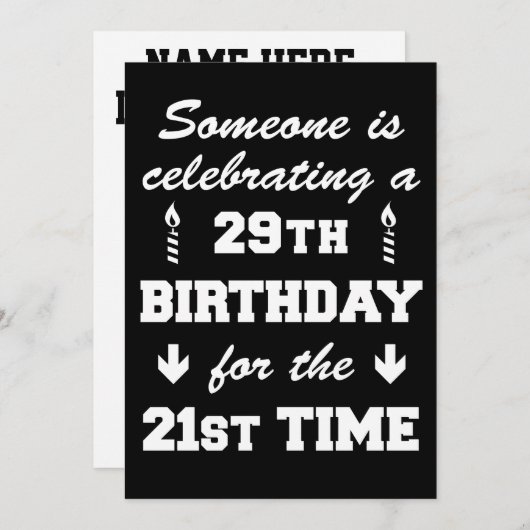 Viering 29e verjaardag 21e keer 50e uitnodiging (Voorkant / Achterkant)