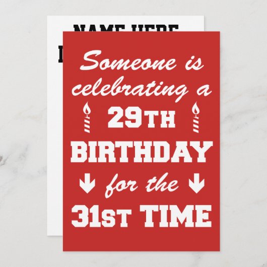 Viering 29e verjaardag 31e keer uitnodiging RED (Voorkant / Achterkant)