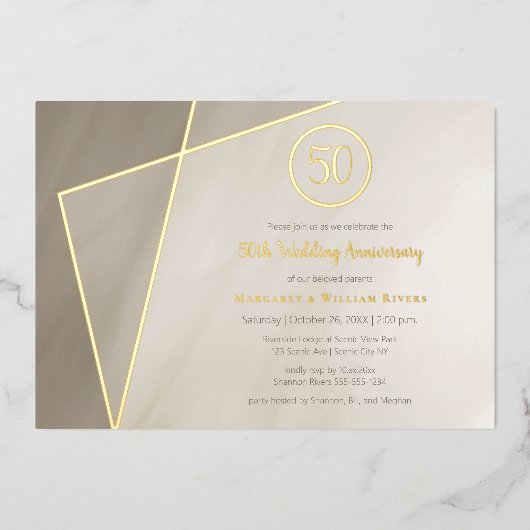 viering 50e verjaardag antiek grijs goudfoi folie uitnodiging (Voorkant)