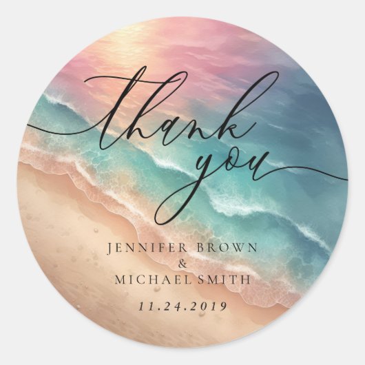 Viering Branding Roze Strand Ocean Dank u Ronde Sticker (Voorkant)