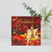 Viering Champagne Abstract Rood Goud Feest 3 Kaart (Staand voorkant)