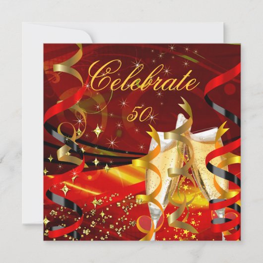 Viering Champagne Abstract Rood Goud Feest 3 Kaart (Voorkant)